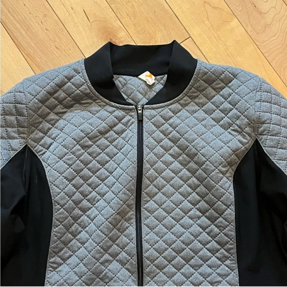 Lucy Gray and Black Quilted Athletic Jacket size medium zip front